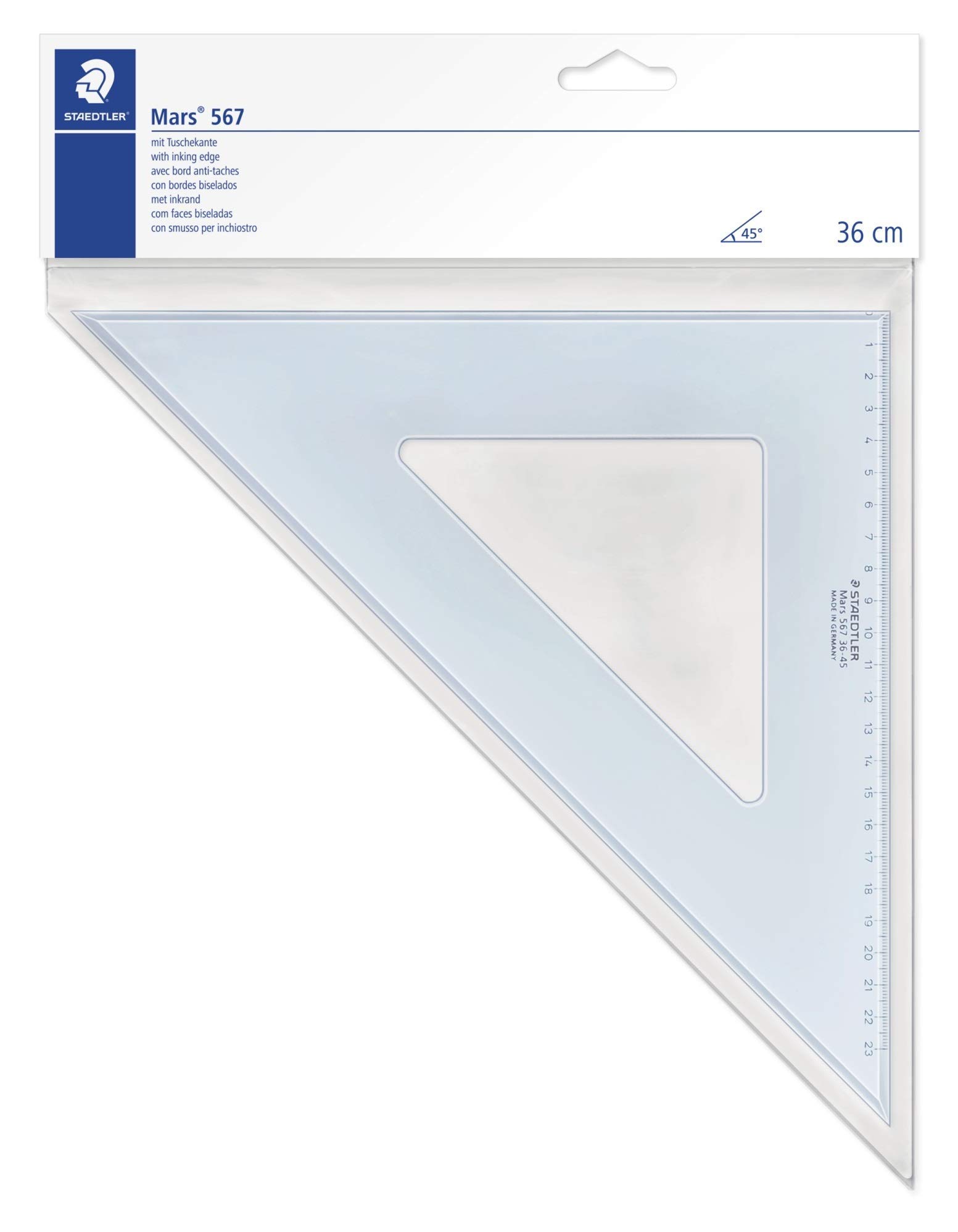 Staedtler 567 36-60 Squadra da 36 cm, 60/30 & STAEDTLER Mars 567, squadra da disegno di plastica blu trasparente, 45 gradi di angolo e 36 centimetri di ipotenusa, 567 36-45