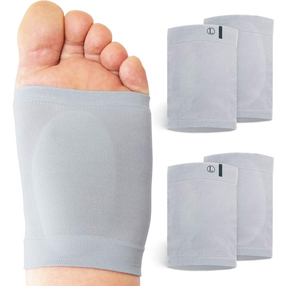Ailaka 2 Pairs Compression Arch Support Sleeves, Cushioned Foot Braces Arch Pads for Flat Foot Pain Relief Plantar Fasciitis Heel Spurs (Grey, Shoe Size: Women’s 5-13/Men’s 3-11)