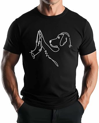 Mens Graphic T-Shirts, Lines Puppy Dog Minimalism Tees Crewneck Short Sleeve Tops Summer Gym Casual Streetwear