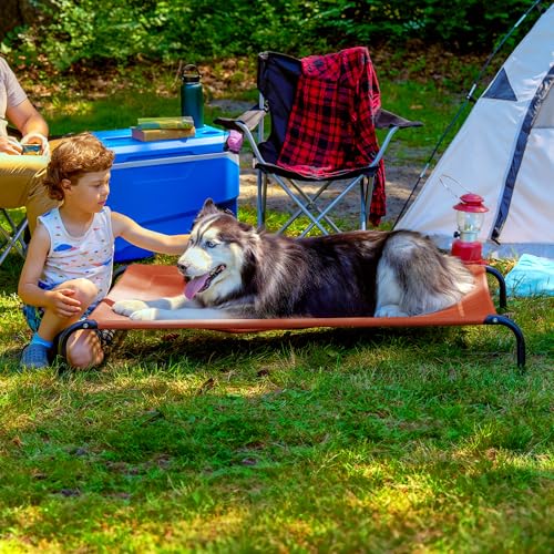 Image of FurHaven Elevated Pet Cots - Cooling & Breathable Nylon Mesh Hammock for Large Dogs /Easy-to-Assemble /Durable and Reinforced /Perfect for Rest & Relaxation Outdoors - Terracotta Red, Extra Large