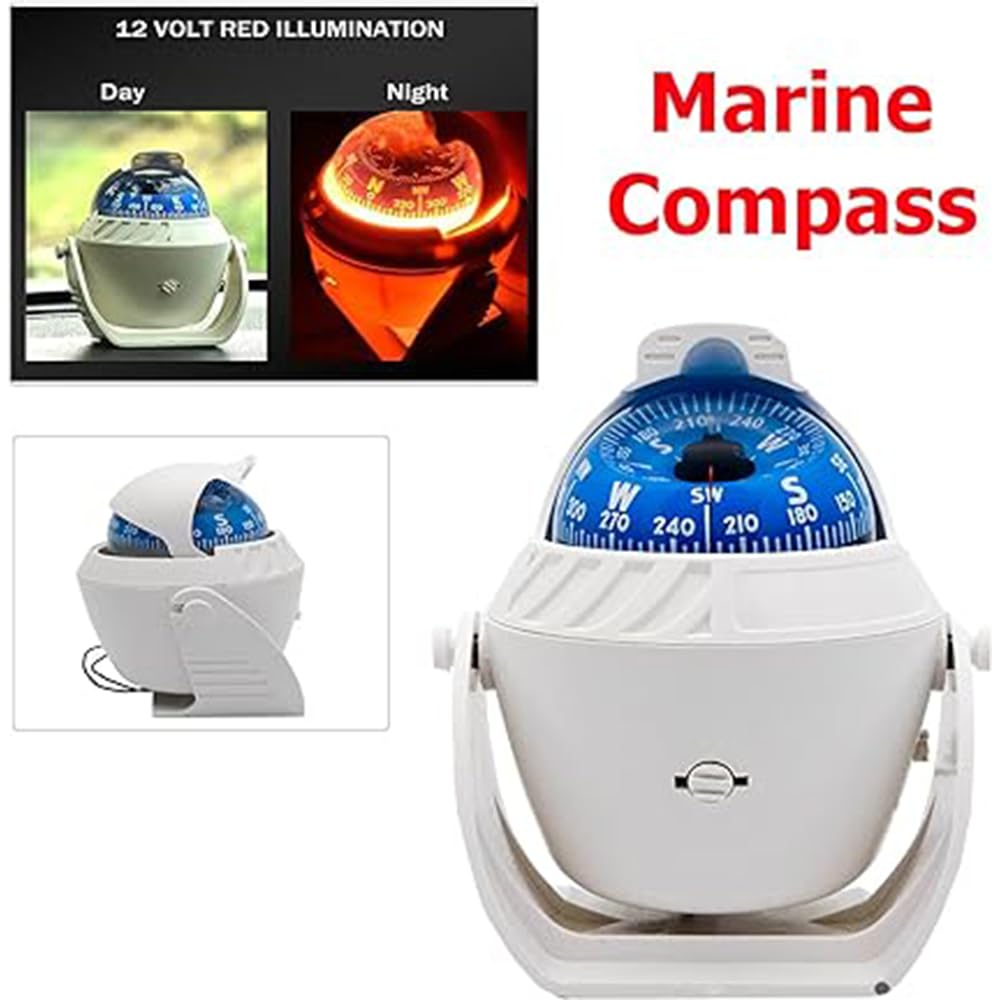 Riloer Bussola Marina con Staffa di Montaggio, Illuminazione LED 12V, Impermeabile per Barche Auto Camper