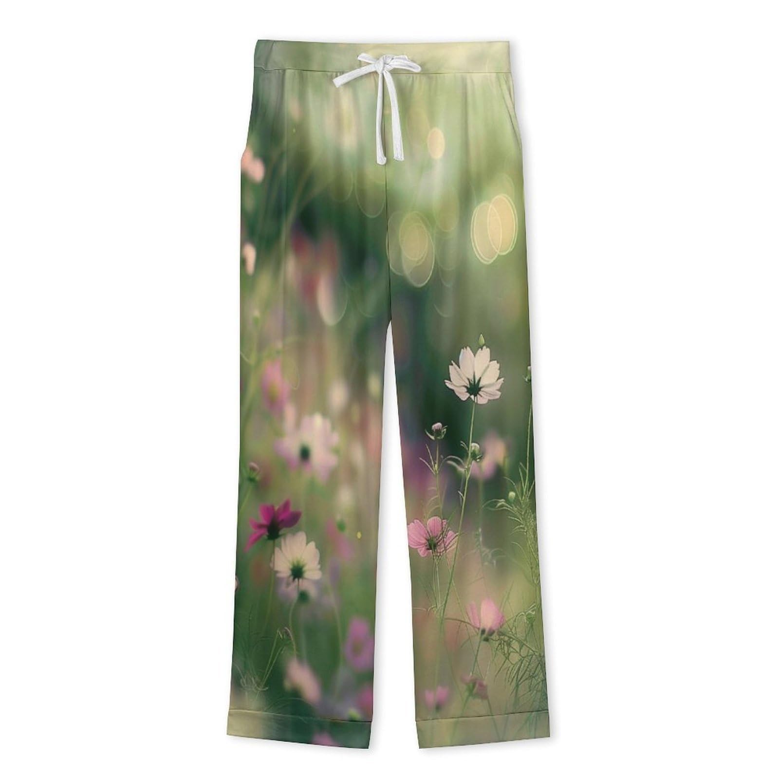 OLEETS Completo Pigiama da Uomo 2 Pezzi - Paesaggio Floreale Completo da Notte Pantaloni Caldo Invernale Comodo con Tasche Top Morbido E Ampio 2 Pezzi