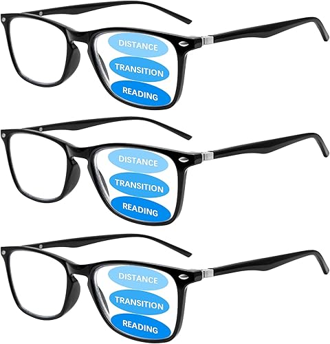 Sumkyle Paquete de 3 lentes de lectura progresivos multienfoque para hombres y mujeres con bloqueo de luz azul bisagras de resorte lectores de
