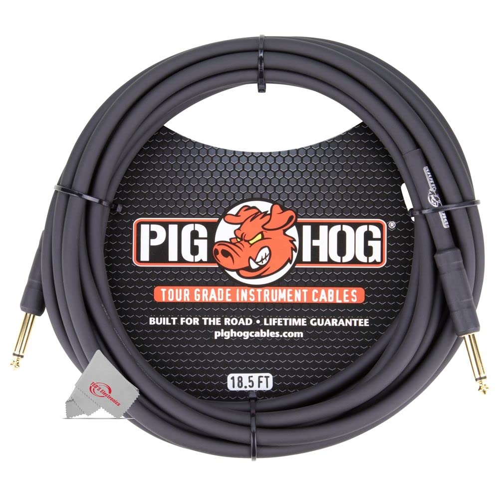 Pig Hog Tour Grade 18.5 ft Instrument Cable 1/4 Inch to 1/4 Inch Straight Connectors - PH186-2 Units