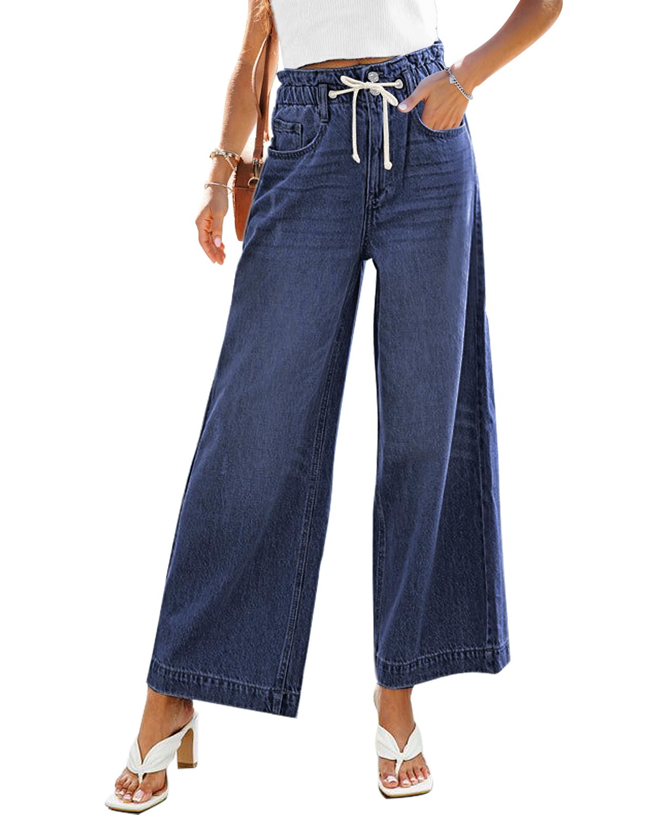 Wide Leg Jeans for Women Stretch High Wasited Elastic Waist Bell Bottom Baggy Y2K Pants