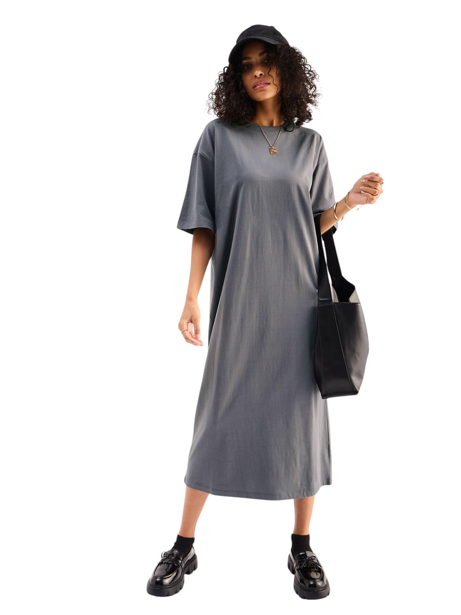 SASSAFRAS Women Grey Oversized T-Shirt Dress -M in grey