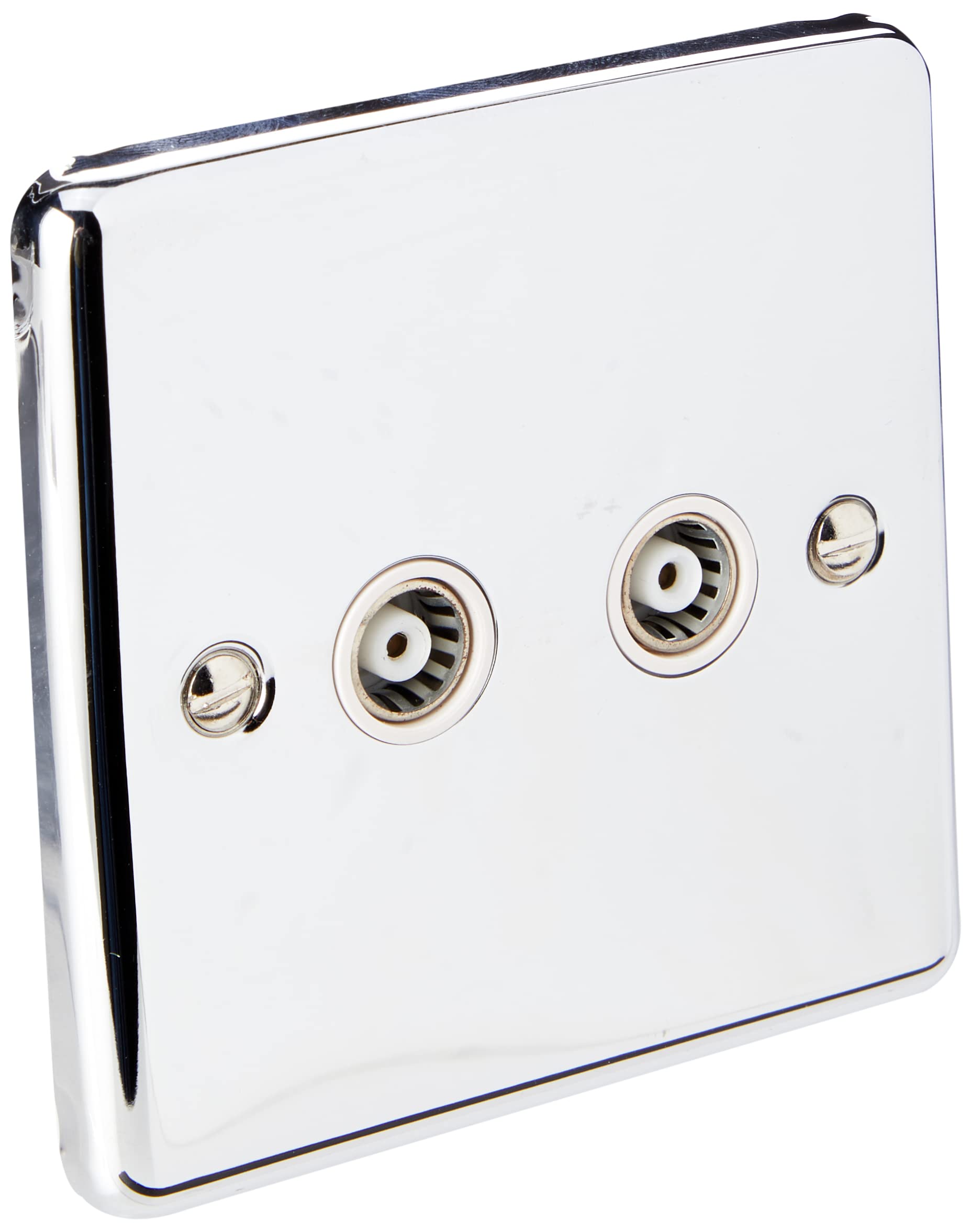 AET CPC2GTVWH 2 Gang Classical Chrome Polished TV Coaxial Female White Insert Socket