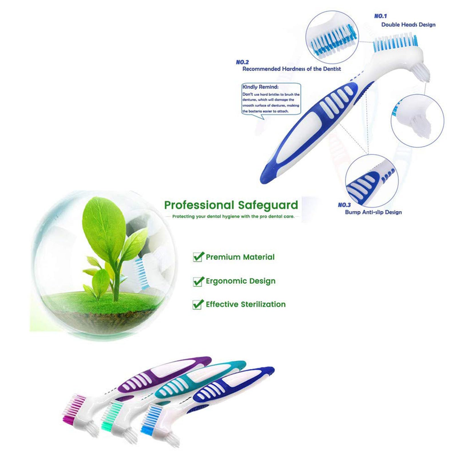 3PCS Denture Cleaning Brush Set, Aligner and Retainer Cleaner Tool, Mouthpiece Toothbrush with Ergonomic Handle 4