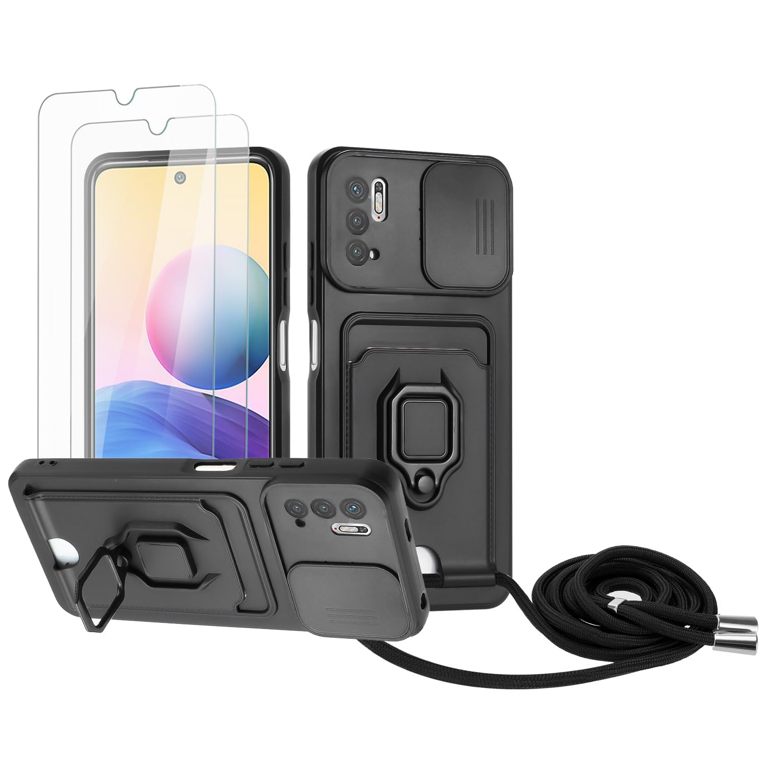 Zallagre Funda con Cuerda Compatible con Redmi Note 13 Pro 5G,[2 Packs Cristal Templado],Ranura para Tarjetas,Cubierta de Cámara Deslizante Proteger,360 Anillo Soporte-Morado — view 51
