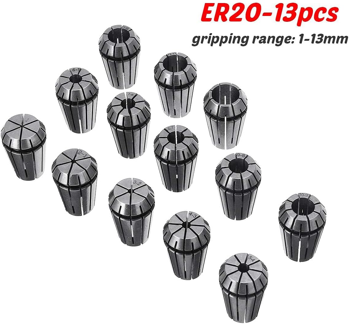 13PCS ER20 Spring Collets Set Workholding Engraving Collets for CNC Engraving Machine Milling Lathe Chuck Tool