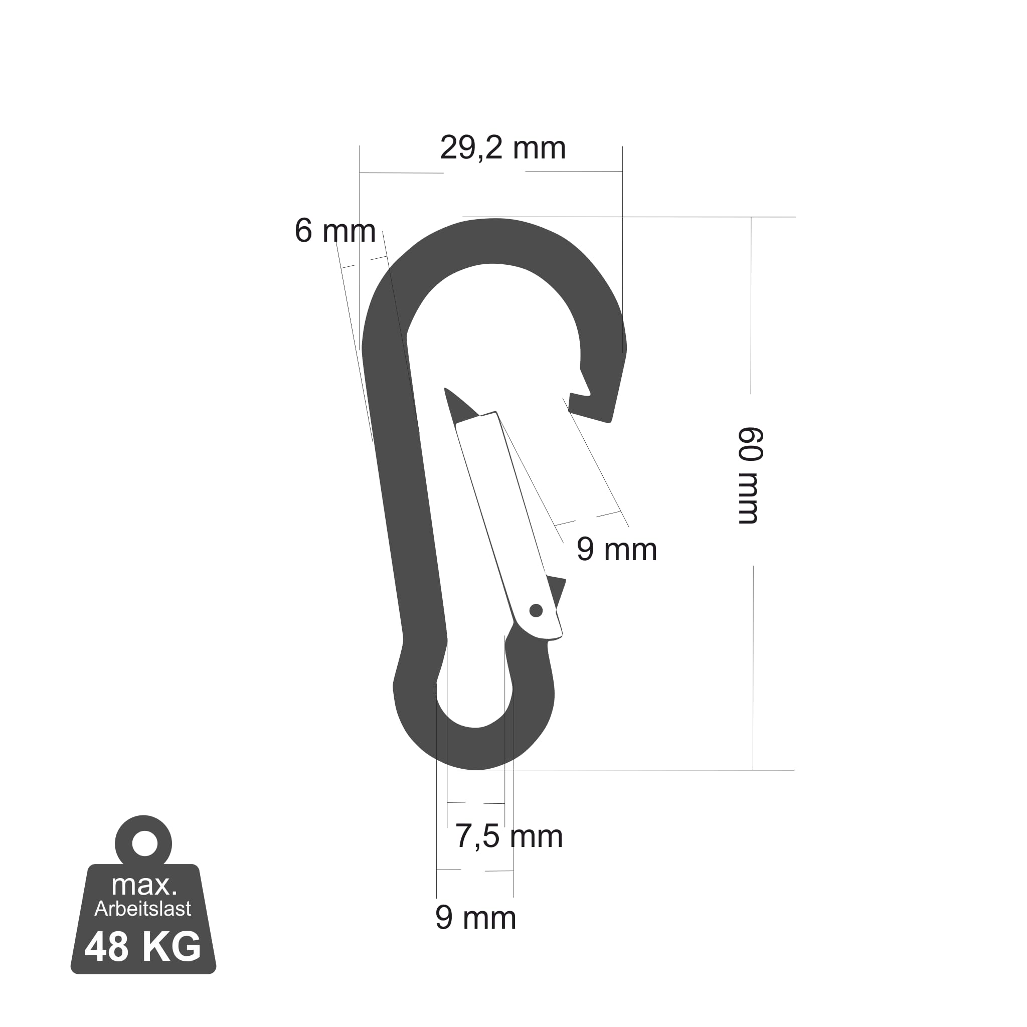 Feuerwehr Karabinerhaken 60x6 mm | Schnapphaken ähnlich DIN 5299 | verzinkt
