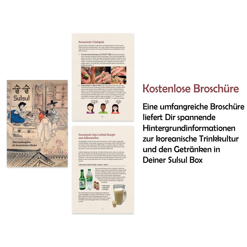 Sulsul Box Soju 6 koreanische alkoholische Getränke Mix Korea Geschenkbox | Geschenkidee mit asiatischem Alkohol, Ausgewählter Mix aus verschiedenen Geschmacksrichtungen und Marken, inklusive Broschüre