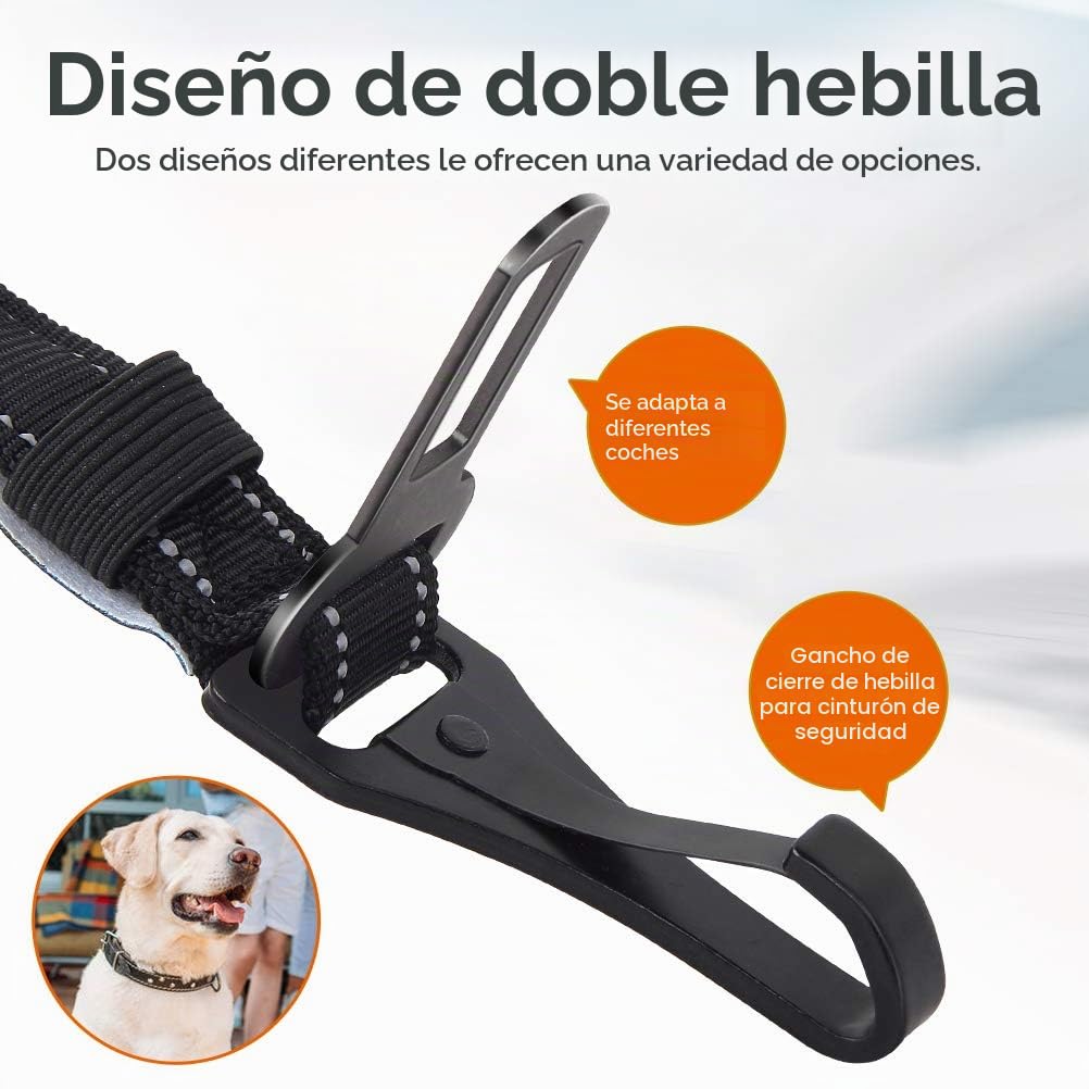 Cinturón de Seguridad para Perro, 3 En 1 Correa de Coche Ajustable de Nylon, Mosquetón Resistente Con Cierre de Seguridad para Mascotas