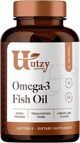 Utzy Naturals Aceite de pescado Omega-3  800 mg de Omega-3  con EPA y DHA  Sabor natural a limón  60 cápsulas blandas