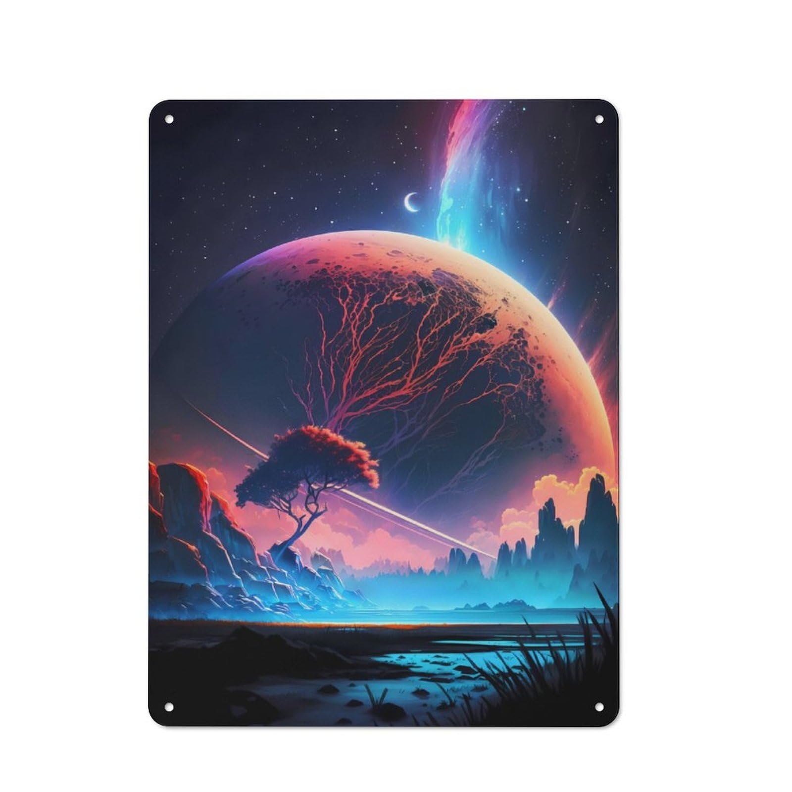 Junmoney Fantasy Planet Connection Rustic Tin Sign 40X30cm For Living Room Or Hallway, A Metal Wall Feature For Living Rooms And Hallways