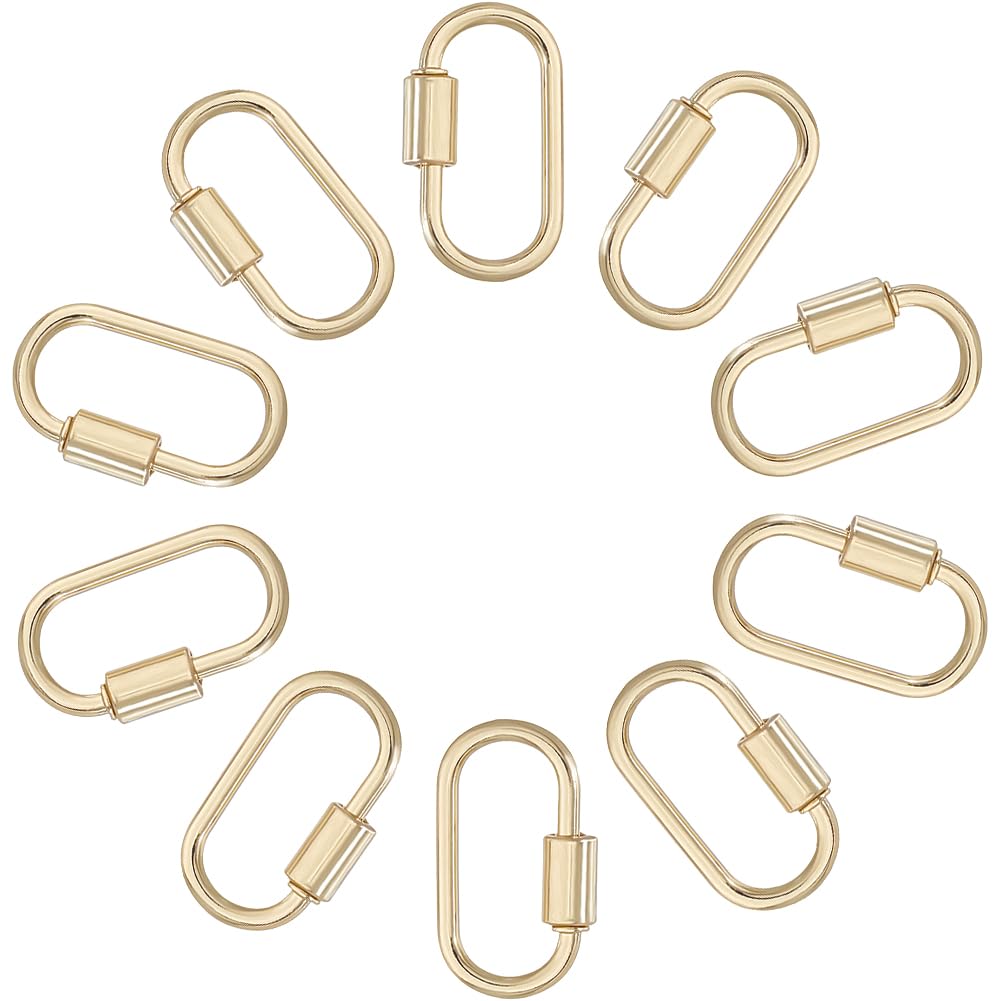 DICOSMETIC 10Pcs Oval Screw Carabiner Lock Golden Carabiner Necklace Charm 29x15.5x2.5mm Small Locking Carabiners Screw Keychain Clips Hook Necklace Connector Clasp for Key DIY Jewelry Making
