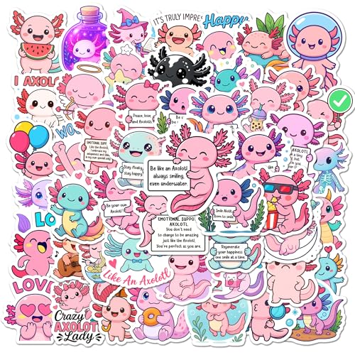 BEATRI Axolotl Stickers 50Pcs Waterproof Vinyl Positive Axolotl Decor
