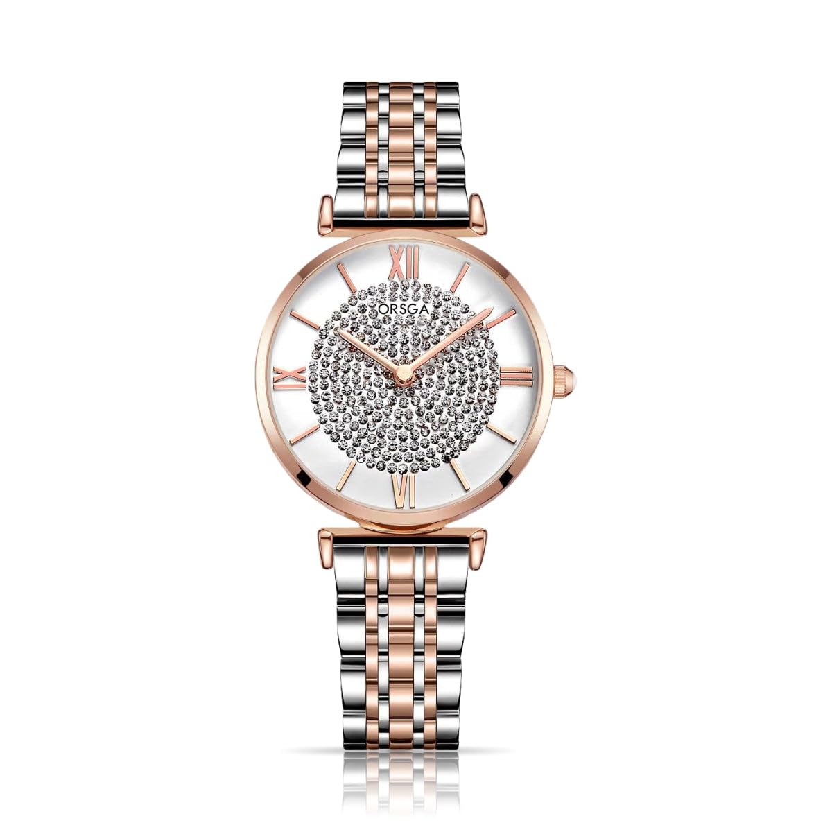 Gracie White Studded Dial Dual Tone Rose Gold Silver Watch Analog Latest Stylish Wrist Watch, Gift for Women, Birthday Gift, Aniversary-image-34