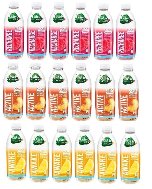 18 Flaschen Volvic Vitamin + 6 x Active Peach / 6 x Awake Zitrone, 6 x Recharge Himbber (18 x 750ml) inc. EINWEG Pfand PET Flasche + Space Keks a 45g von Onlineshop Bormann