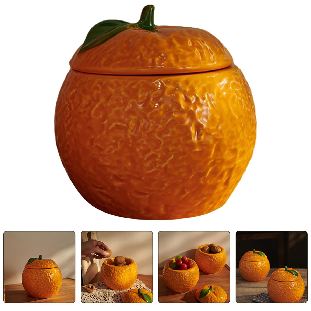 FRCOLOR Barattolo in Ceramica Arancia Coperchio per Caramelle e Snack