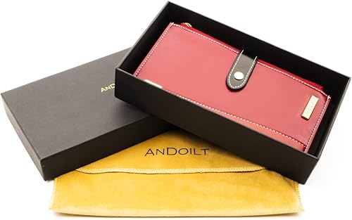 Vista 6 de ANDOILT Billetera para mujeres y hombres con bloqueo RFID, de cuero genuino, plegable, organizador de tarjetas múltiples, bolso de pulsera