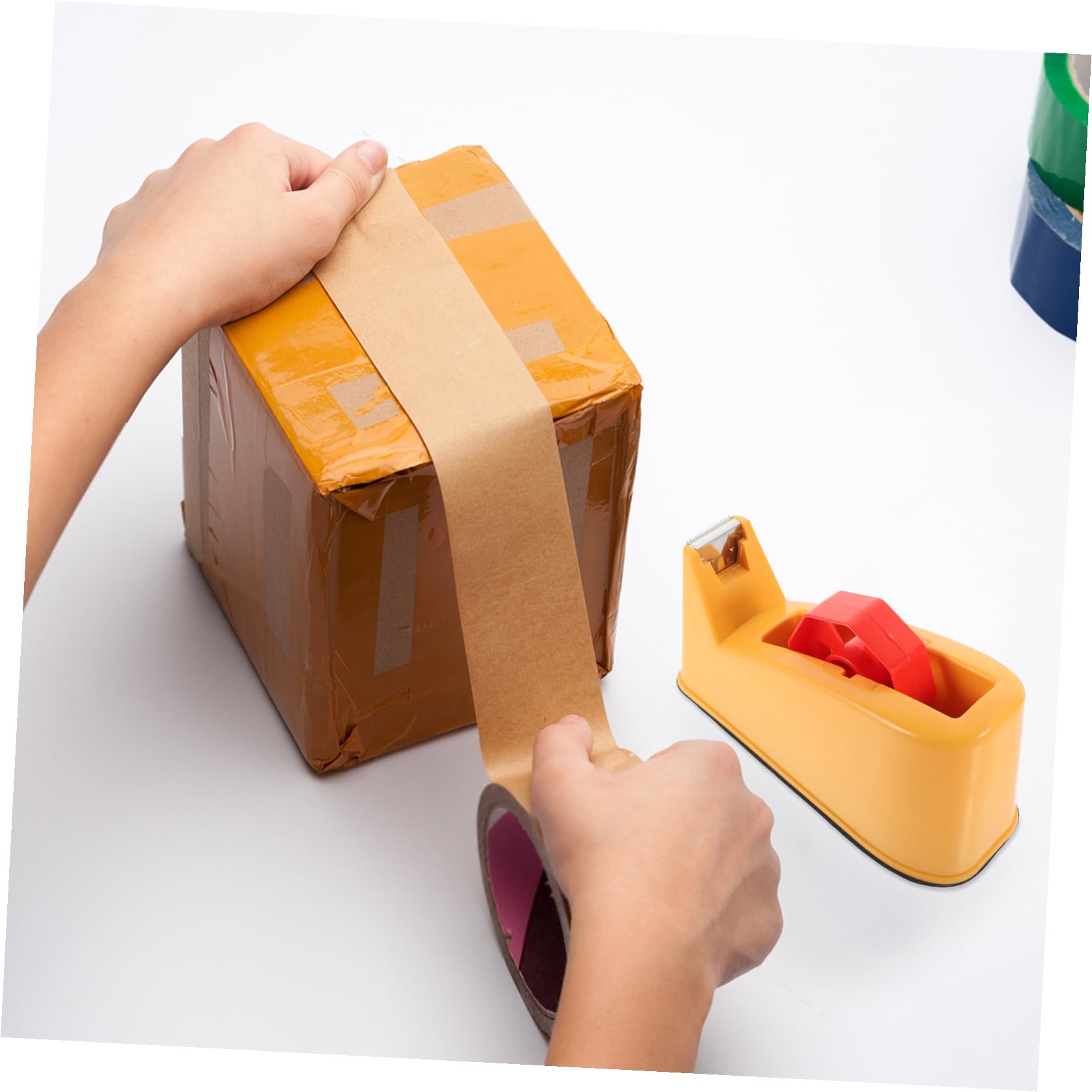 Manual Kartonverpackungsgerät mit Metall Klebebandschneider Rostfrei Ergonomisch Langlebig für Büro und Zuhause Praktische Handbedienung Farblich Sortiert Zufällige Farbe