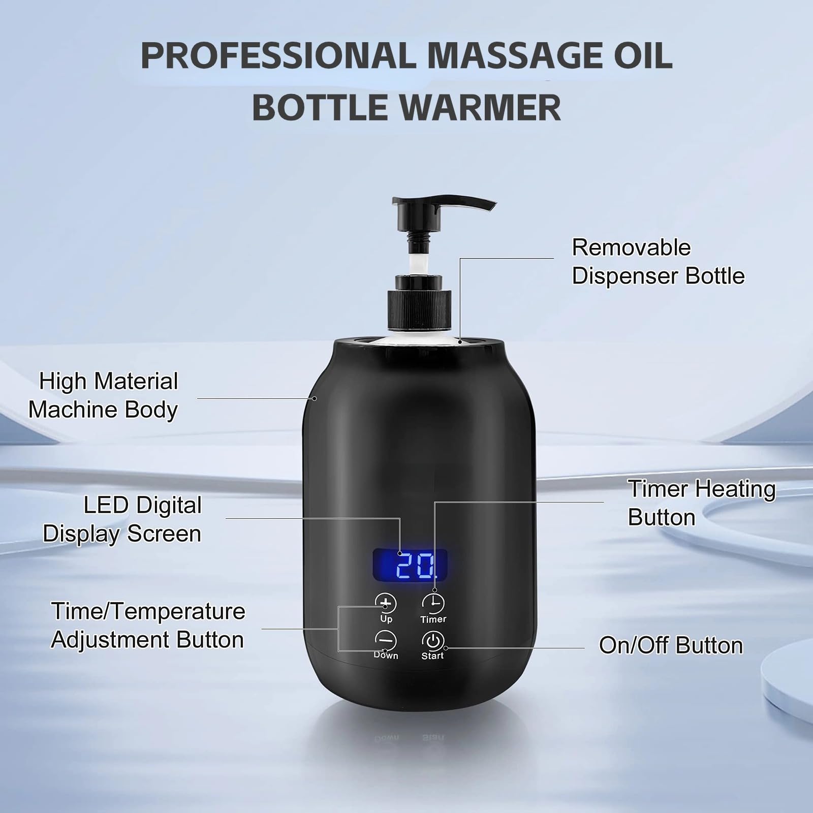 Massageölwärmer, Einzelflaschen-Ölwärmer mit LED-Anzeige, Temperaturverstellbarer Tragbarer Lotionsflaschenwärmerspender, Gleitgel-Creme-Heizflasche für den Spa-Salon (EU-Stecker