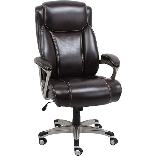 Amazon Basics Big & Tall Executive Computer Desk Chair With Lumbar Support, Adjustable Height and Tilt, 350Lb Capacity, Black With Pewter Finish, 28.5" D x 30.25" W x 47.9" H