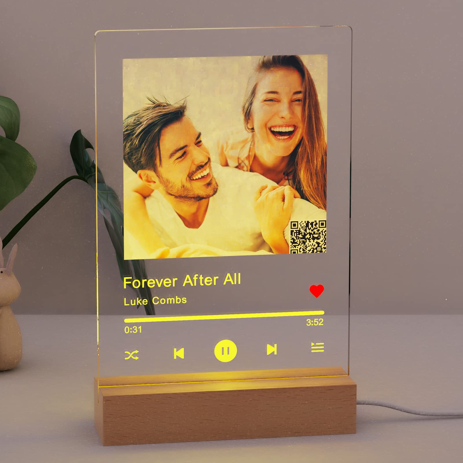 DPDP Placa de música personalizada con código QR, arte de cristal acrílico transparente personalizado con tu foto, enlace web de video para decoración (placa QR)