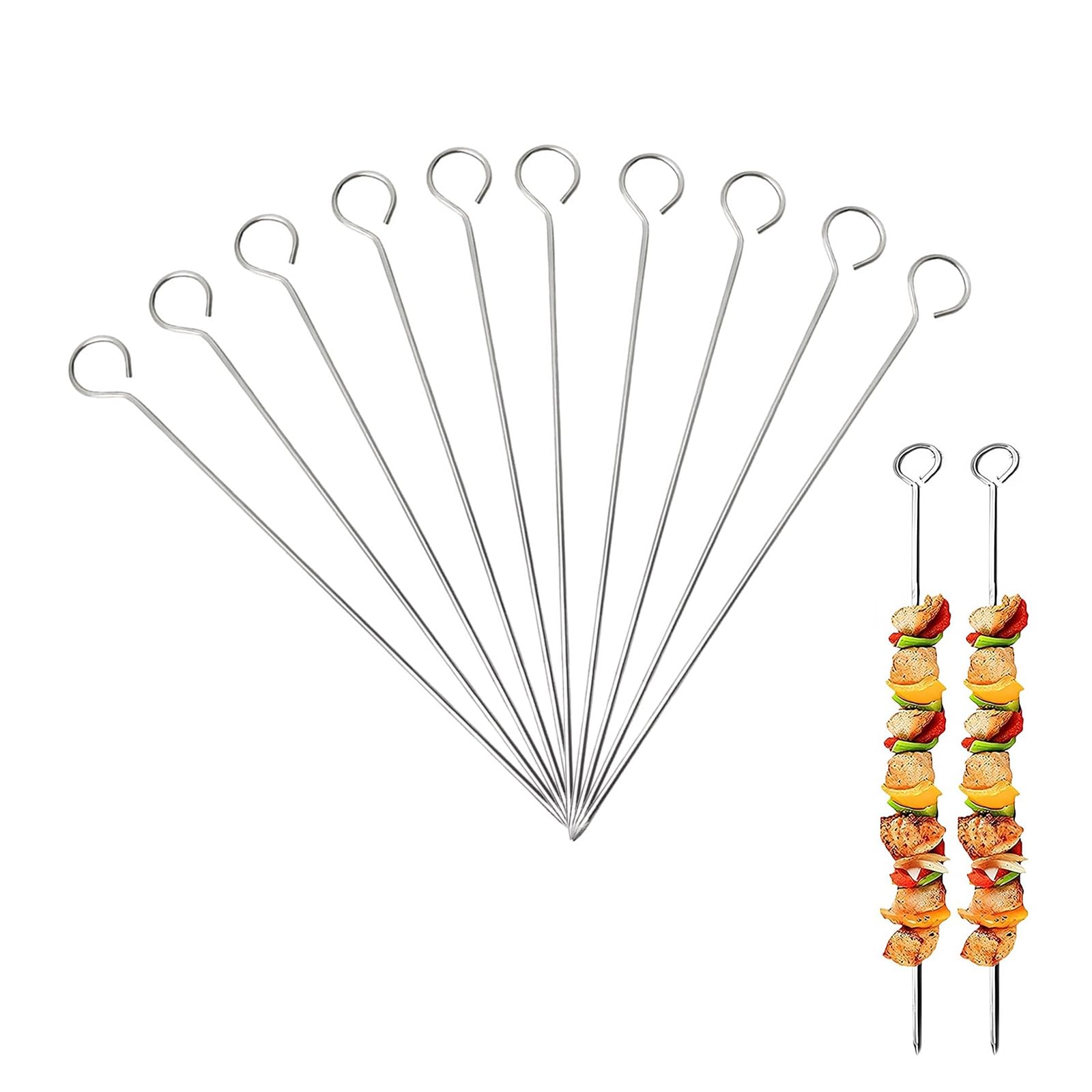 30 PCS BBQ Metal Skewers, 7.9in/20cm Stainless Steel Kebab Skewers for Grilling, Air Fryer, BBQ Accessories