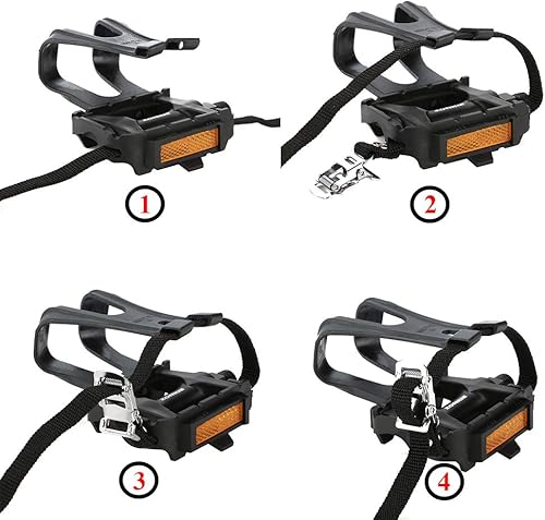 Miniatura 3 de ZONKIE Pedales de bicicleta con clip para el dedo del pie y correa, pedales de bicicleta de plástico para MTB y bicicleta de carretera, 9/16 pulgadas