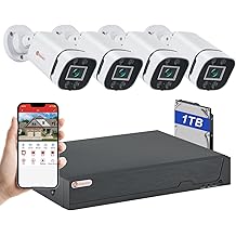 8 CH H.265+ 3 K Lite Wired CCTV Security Camera System with Human Vehicle Detection, 4 X IP68 5 MP Surveillance Camera for Indoor Outdoor, disque dur 1 To pour enregistrement 24-7, acc&egrave;s &agrave; distance