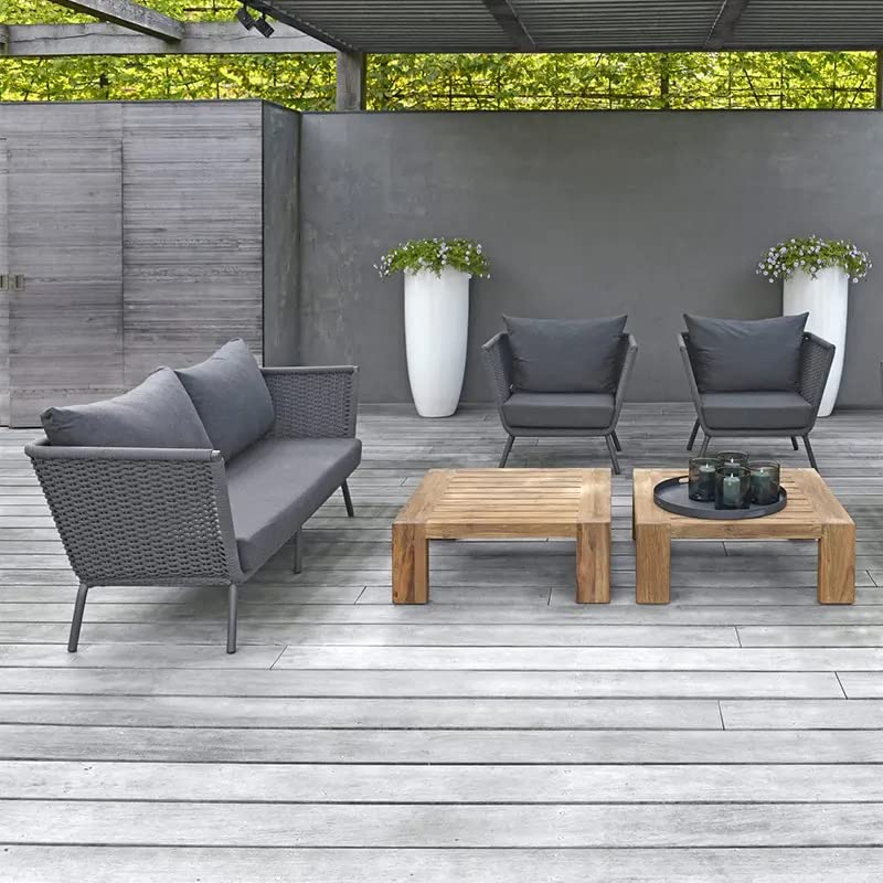 DEVOKO 5 Pieces Sofa Outdoor Indoor Conversation Patio Garden Rope Furniture Set with Cushion and 2 Wooden Center Table for Garden/Bacony/Poolside.(Dark Grey)-image-32