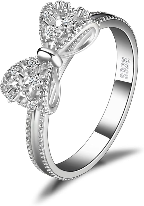 14k White Yellow Rose Gold Plated 925 Sterling Silver Rings for Women, Cubic Zirconia Promise Rings for Her, Stackable Wedding Bands Rings for Women Infinity Forever Love Knot Ring