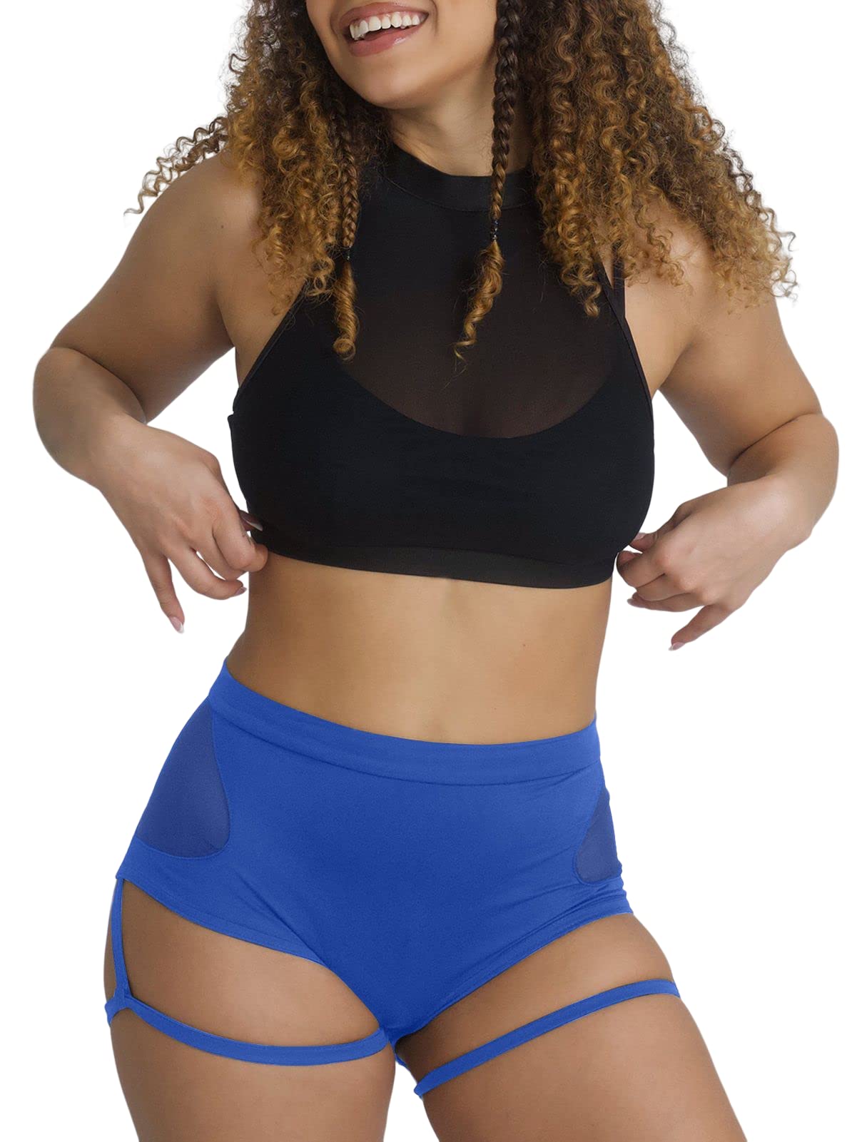 BZB Women's Booty Shorts with Garters High Waisted Workout Pole Dance Yoga Hot Pants Active Butt Lifting Sports Leggings: Small Blue-1