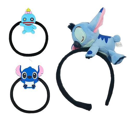 Miniatura 1 de Diadema Kawaii Stitch y 2 cintas elásticas para el cabello, diadema de terciopelo de dibujos animados, accesorios para el cabello, banda para el