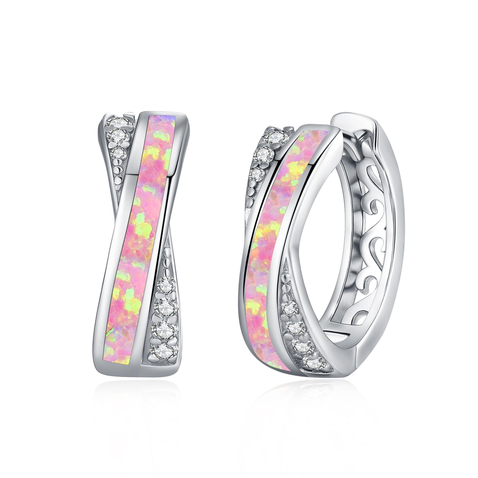Orecchini a cerchio in argento 925 rosa opale orecchini da donna piccoli orecchini a cerchio opale gioielli regalo per donne ragazze regali di Natale