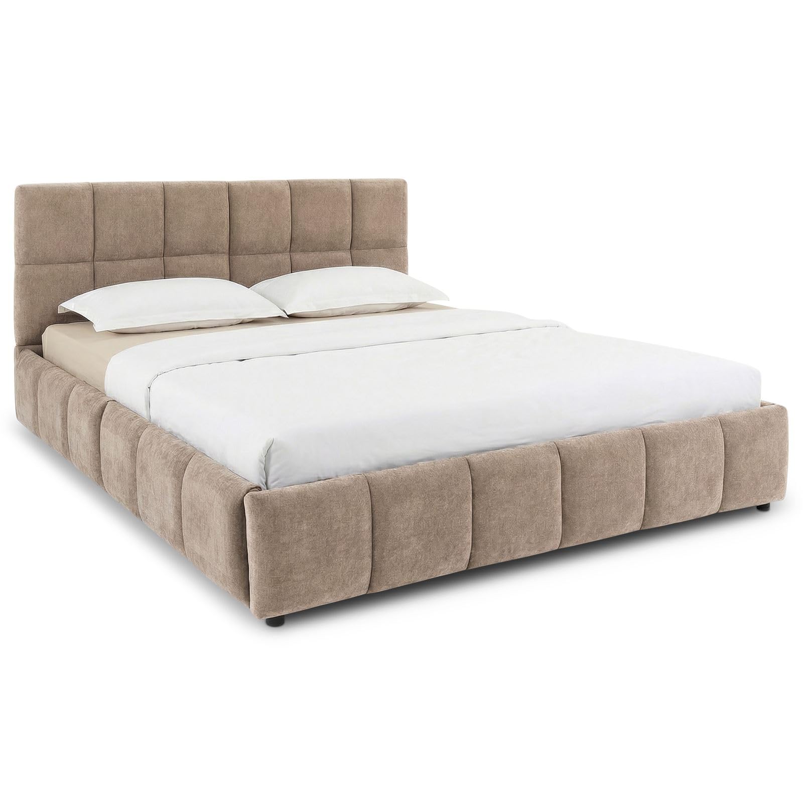 IDIMEX Polsterbett Emilia 180x200 cm, Braun - Bett mit Lattenrost, Bettgestell mit gepolstertem Kopfteil, Stoffbett mit moderner Steppung, Modernes Design und stabile Konstruktion