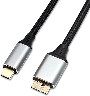 كيبل USB مايكرو B الى نوع C سلك نقل بيانات سريع 5 جيجابت في الثانية 1متر للشحن السريع متوافق مع ماك بوك وايباد وجالكسي S24 واللابتوب والقرص الصلب الخارجي - نايلون اسود 1.0 متر- 3.2