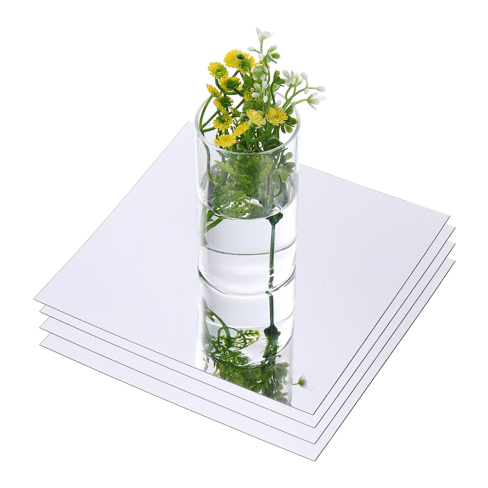 QUARKZMAN 4 Pezzi 8 Inch Specchi Centrotavola Quadrati Per Tavoli Vassoio Centrotavola Autoadesivo In Acrilico Per Matrimoni Party Decorazioni Casa Parete Argento