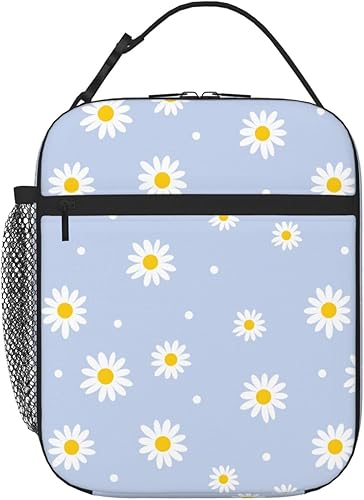 Lonchera con estampado floral de margaritas moradas, lonchera aislada para niños y niñas, reutilizable, linda, pequeña, Bento para niños, mujeres y