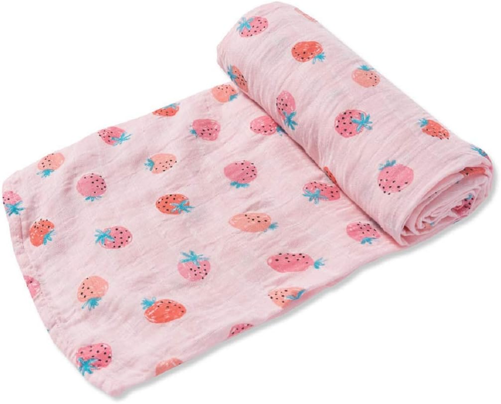 Angel Dear Strawberry Muslin Swaddle Blanket (One Size
