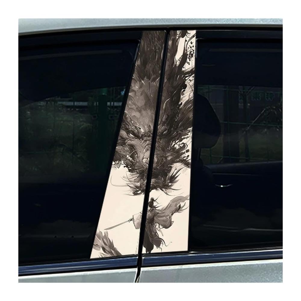 Body Parts 2PCS Car Center Column Waterproof Decals Graffiti Black Dragon Auto B-Pillar Stickers(I)