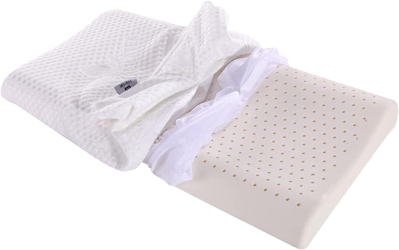 SUQ I OME Slim Sleeper - Thin Latex Foam Pillow , Low Contour Design, Ventilated, Low Profile Thin Pillow for Stomach, Back Sleeper and Side Sleeper (L 23 x W 13.7 x H 2.7'' ( h 1.9 '') )