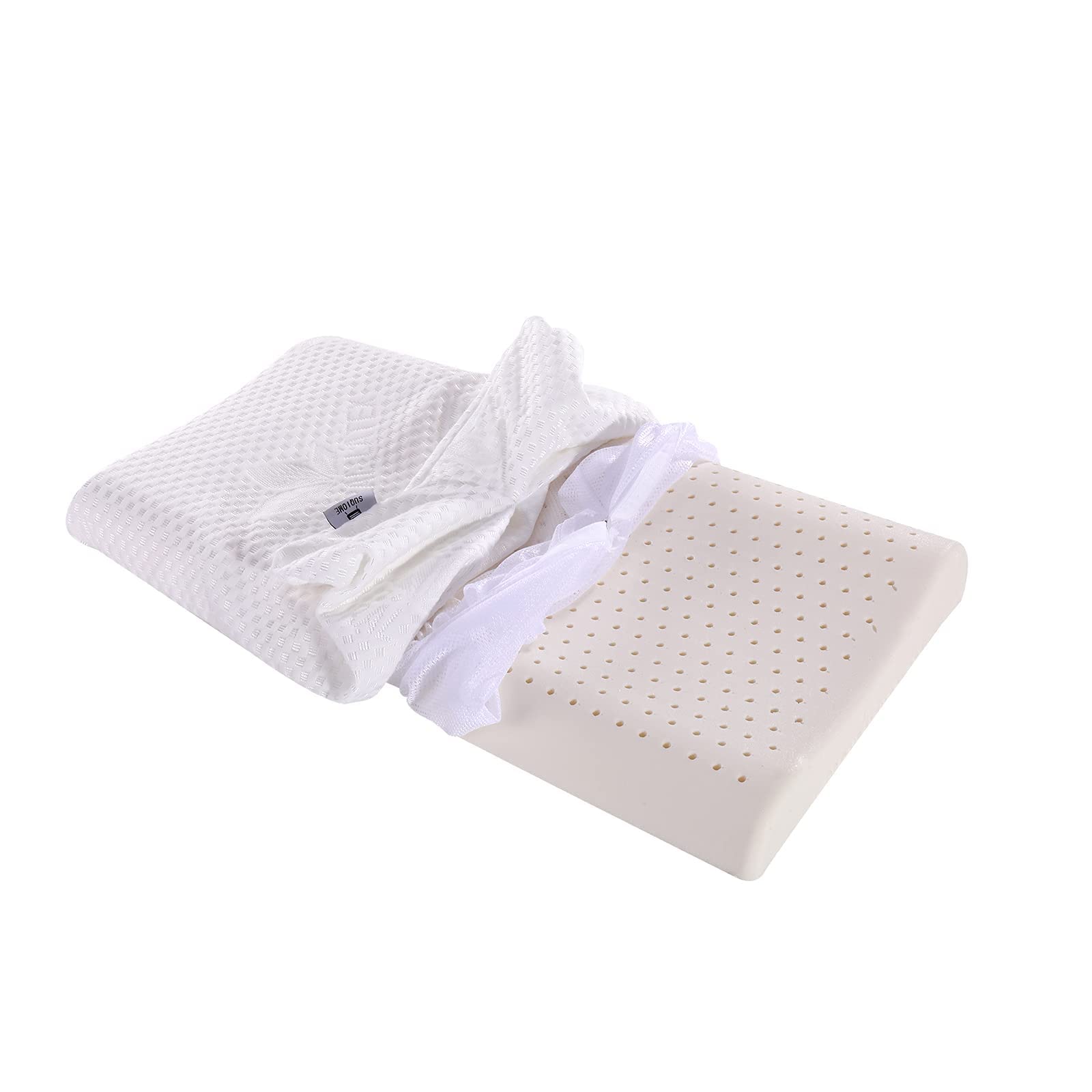 SUQ I OME Slim Sleeper - Thin Latex Foam Pillow , Low Contour Design, Ventilated, Low Profile Thin Pillow for Stomach, Back Sleeper and Side Sleeper (L 23 x W 13.7 x H 2.7'' ( h 1.9 '') )