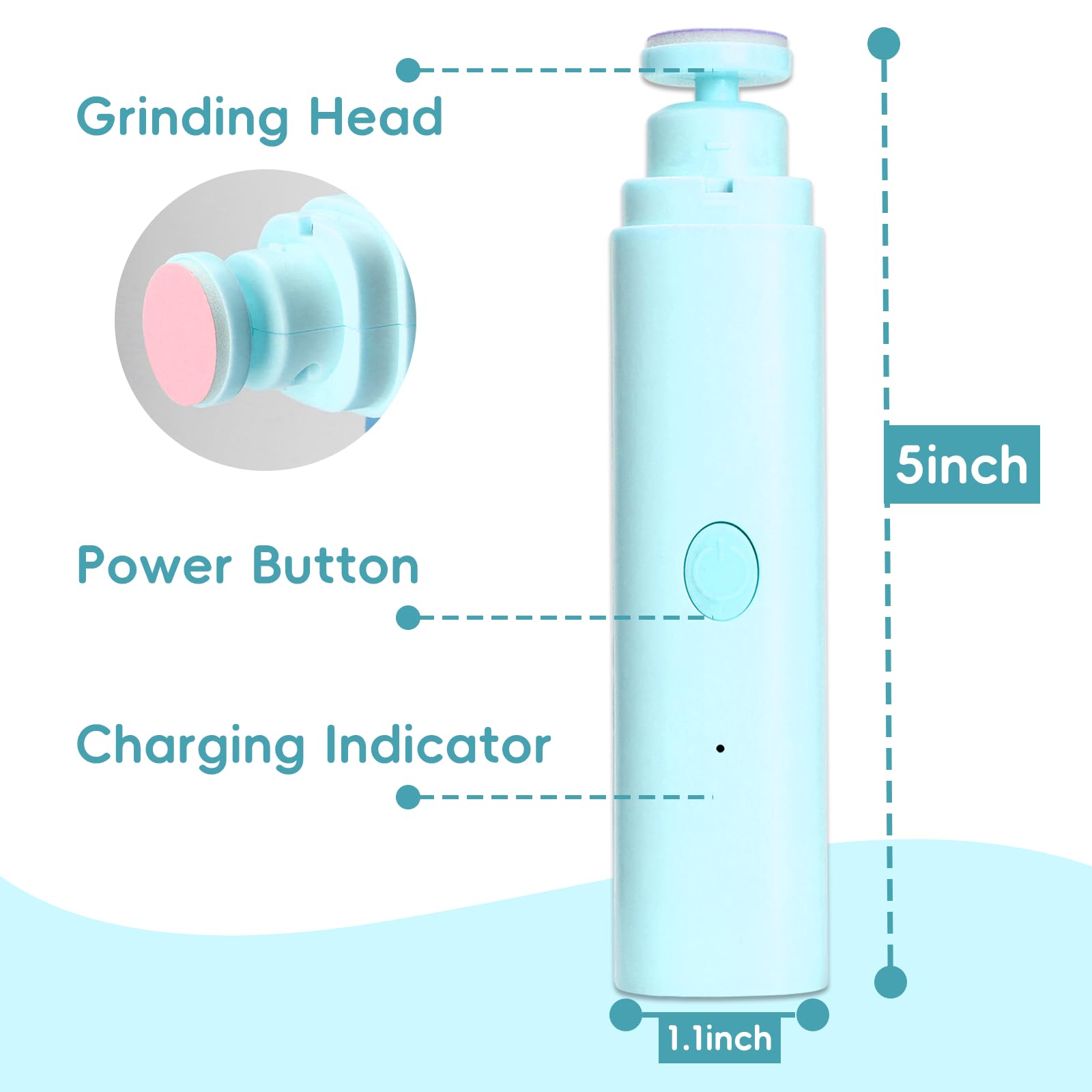 Baby Nail Trimmer Electric, Rechargeable Baby Nail Clippers, Baby Nail File Manicure Set with 6 Grinding Heads for Toddler, Newborn (Blue)