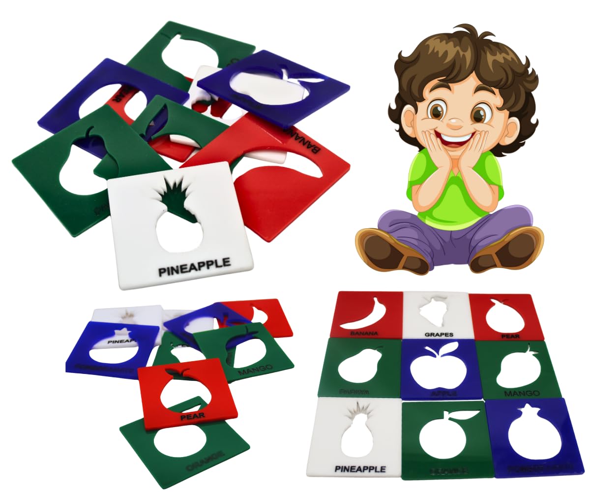 The Labworld Fruit Name Shape Stencil Set of 10 Pieces, Fruit Shape Memory Game for Kids, Children's Brain Teasers, Educational Toys Apple,Banana,Pineapple,Mango,etc.,Plastic-image-35