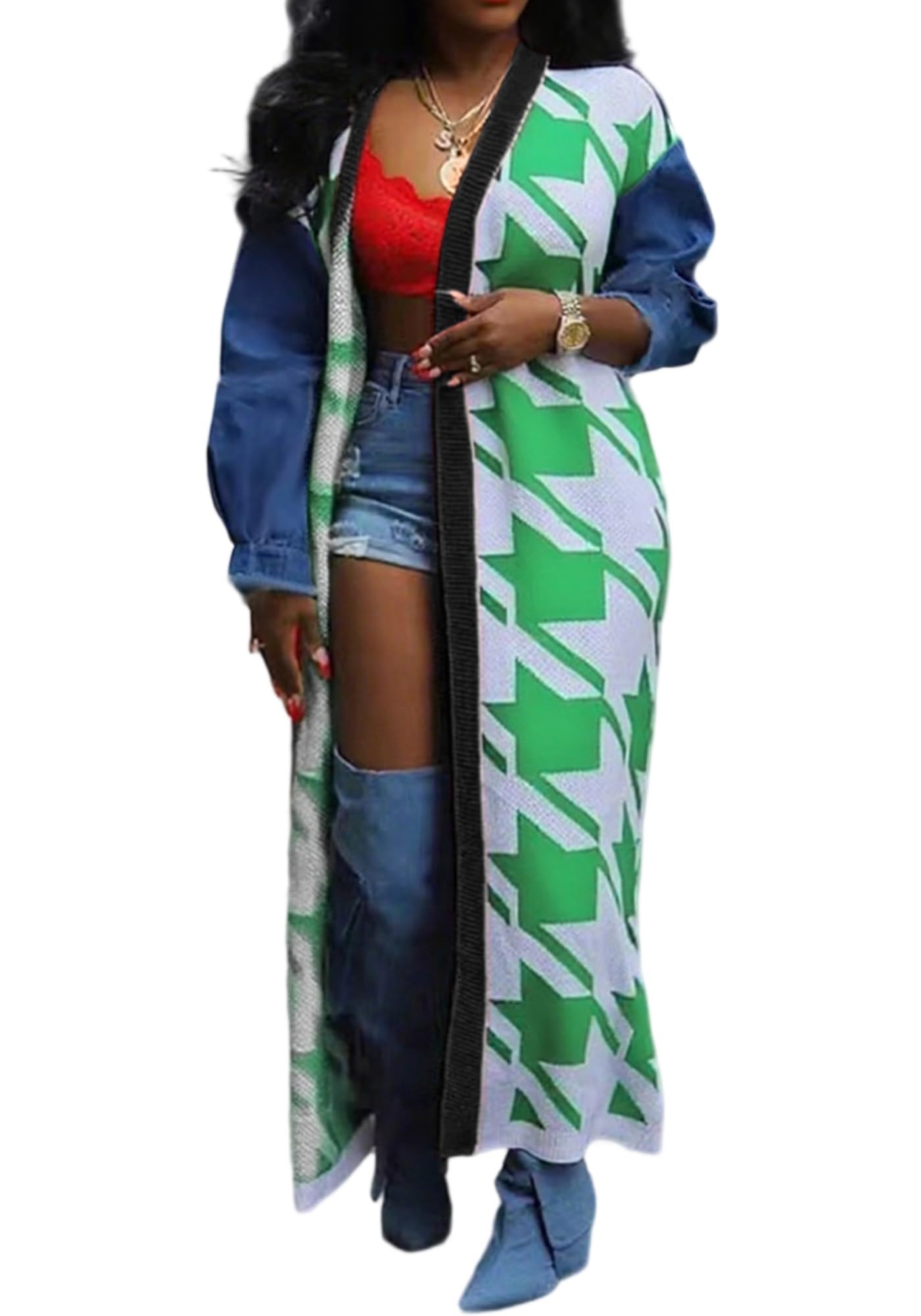 Geulis Womens Cardigan Sweaters 2025 Fall Coats Open Front Long Sleeve Patchwork Knit Long Cardigans Oversized Outerwear