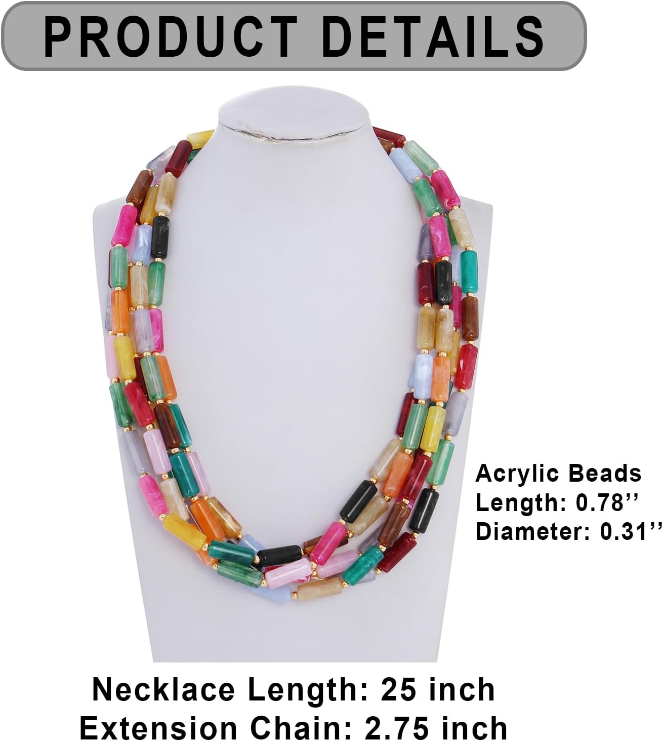 Firstmeet Chunky Beads Necklace Acrylic 5-Layer Jewelry Statement Necklace Handmade Strand - Image 8