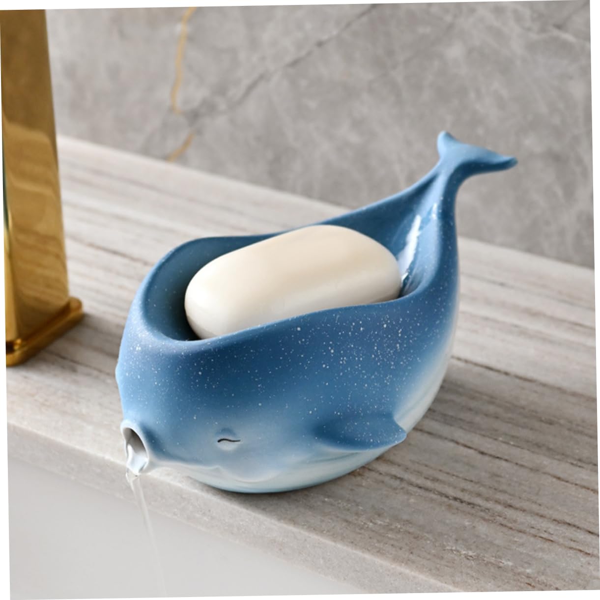 Happyyami Seifenschale Niedliche Seifenablage mit Selbstentwässerung Keramik in Walform Hält Seife Trocken und Sauber für Badezimmer und Home Decor